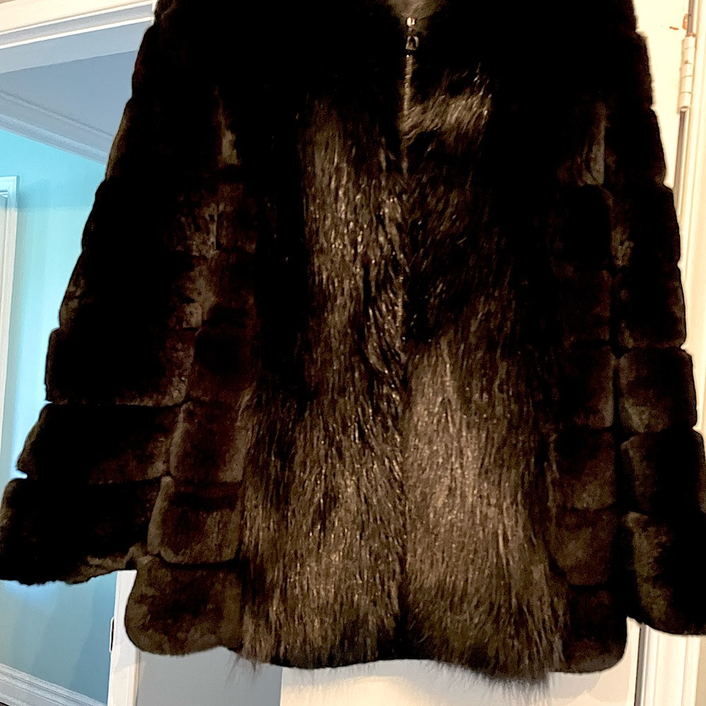 Sheered black mink and rabbit winter coat